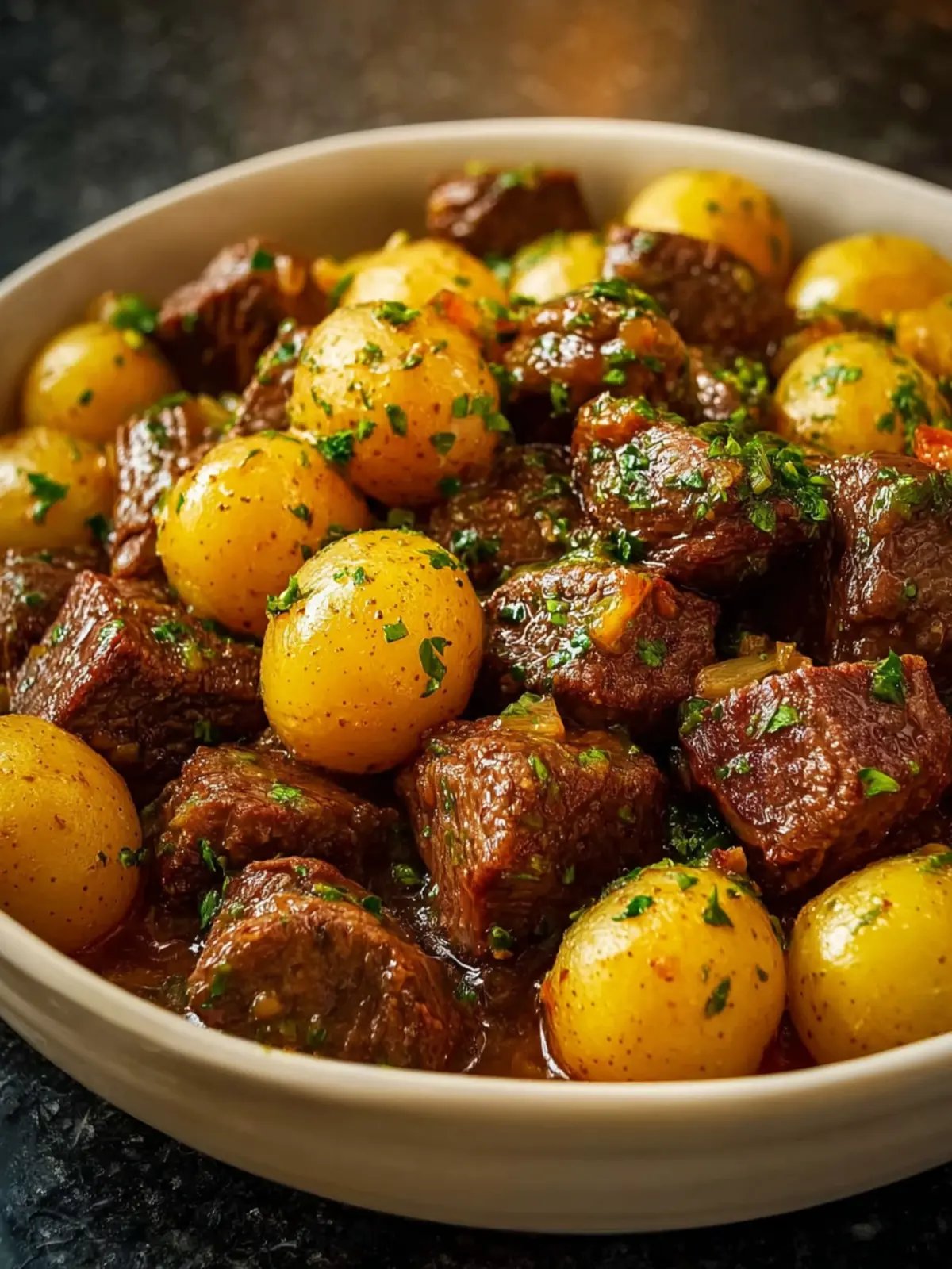 Crockpot Garlic Butter Beef Bites with Potatoes First Image