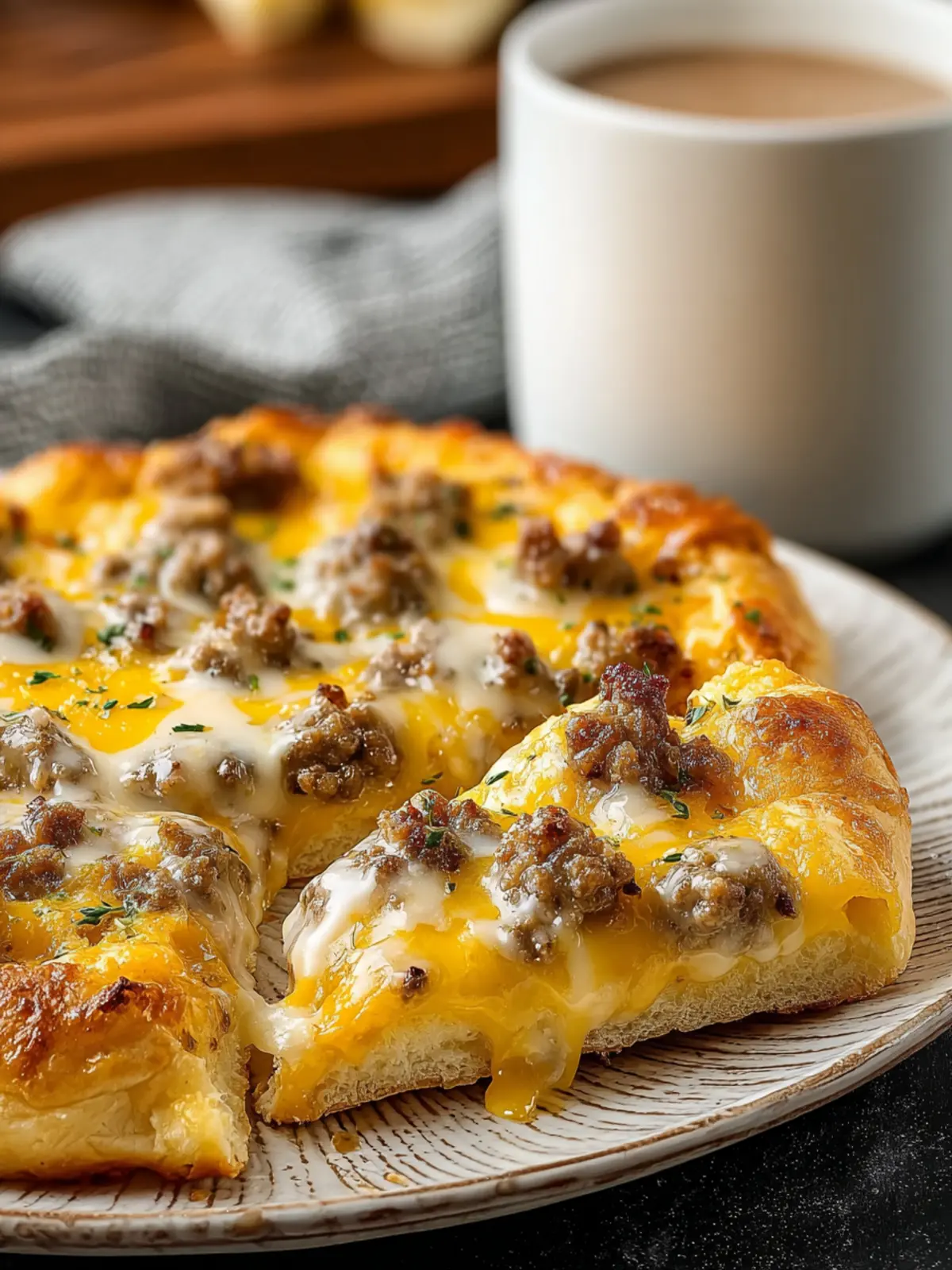 Delicious Sausage Gravy Crescent Roll Breakfast Pizza First Image