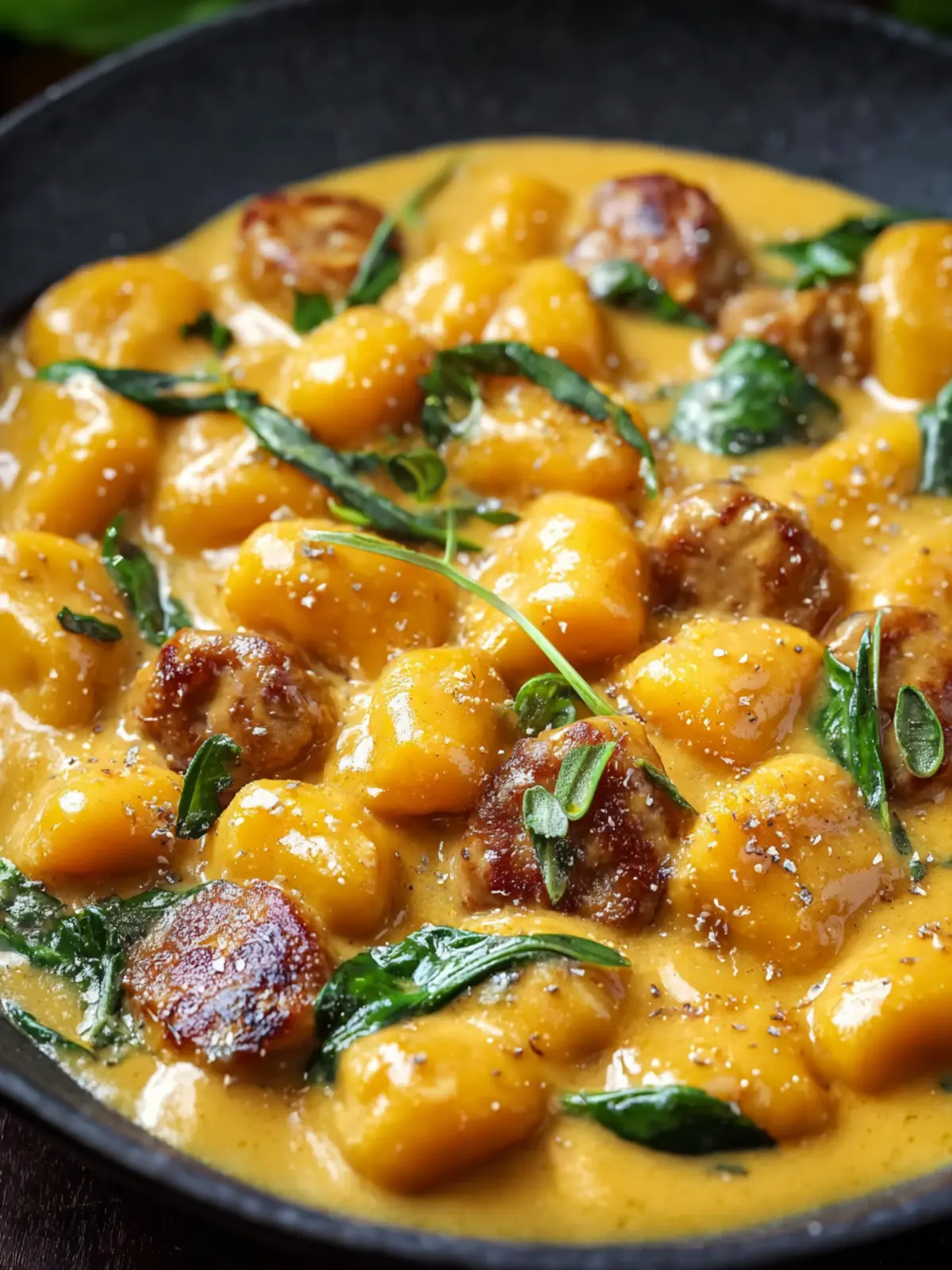 Creamy Autumn Pumpkin Gnocchi with Sausage & Fresh Herbs First Image