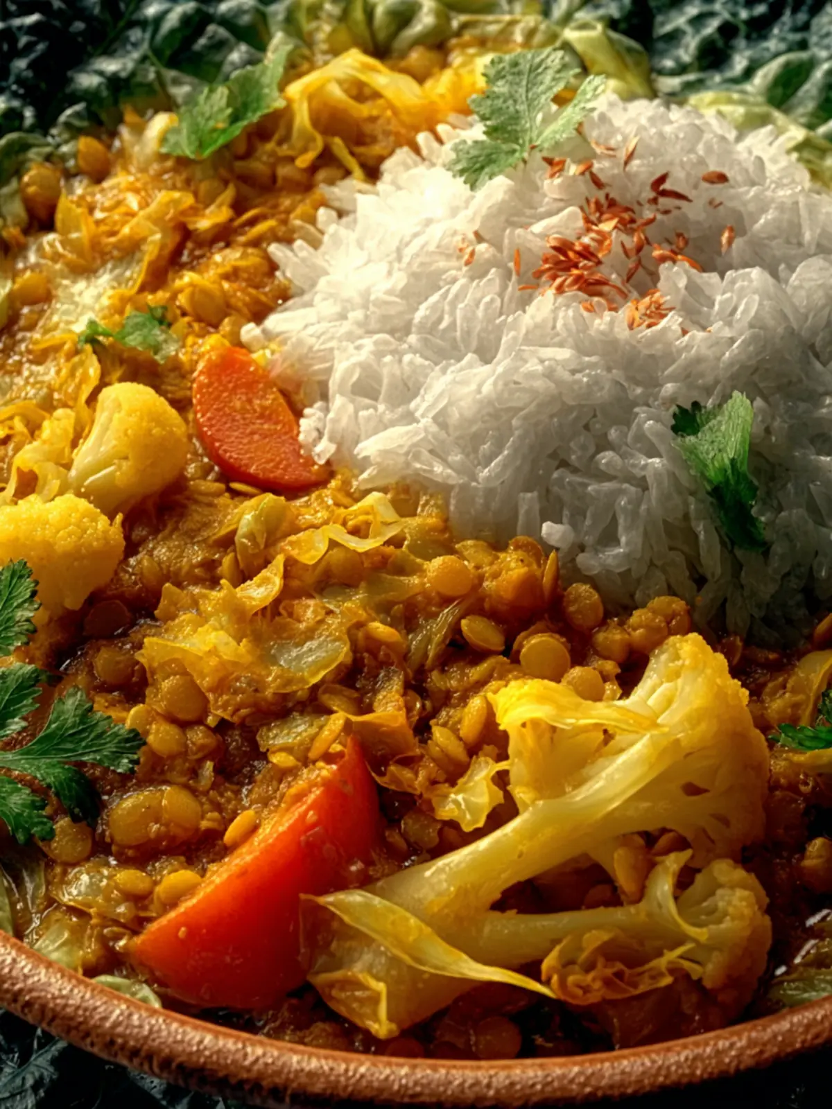 Delightful Cabbage & Lentil Vegetable Curry with Rice First Image