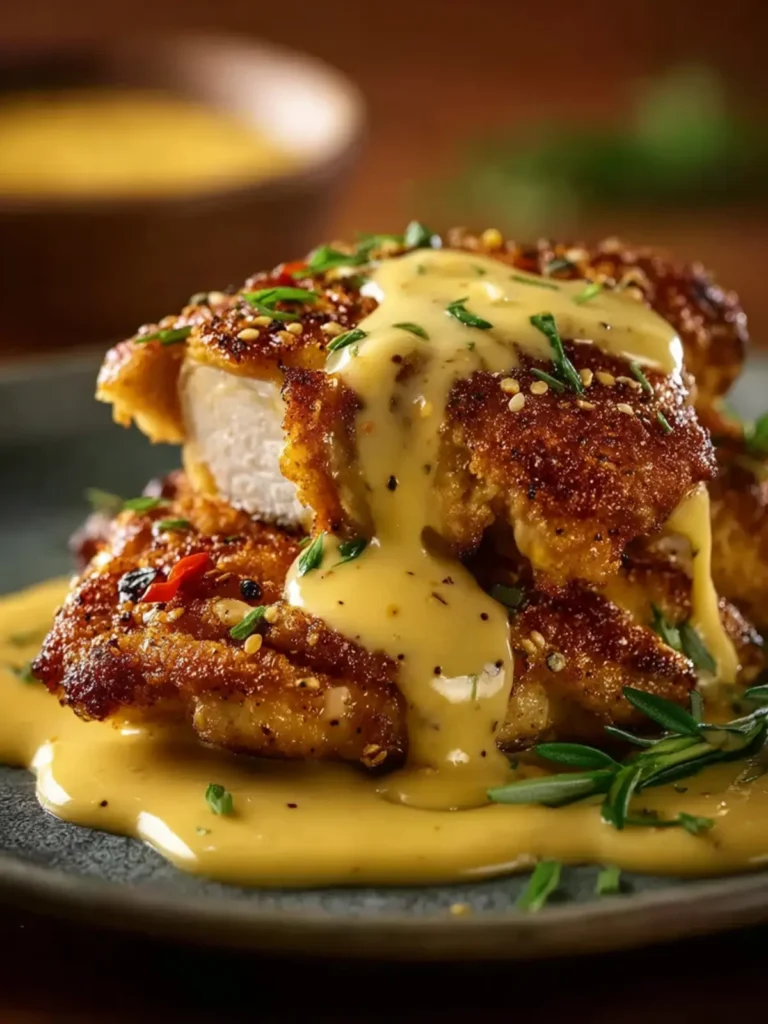 Pretzel Chicken with Mustard Cheddar Sauce First Image
