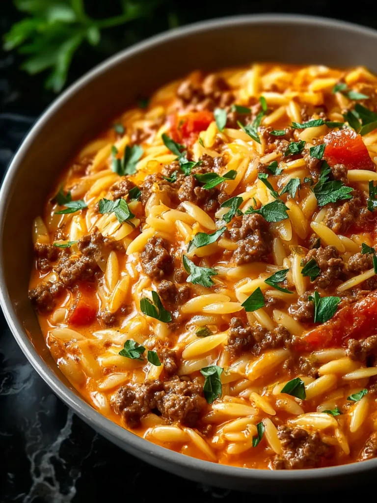 Ground Beef Orzo with Tomato Cream Sauce First Image