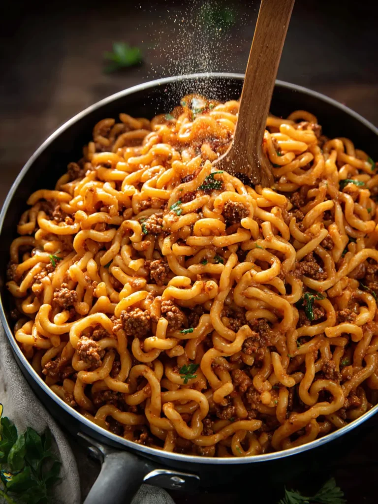 One Pot Spicy Ground Beef Pasta First Image