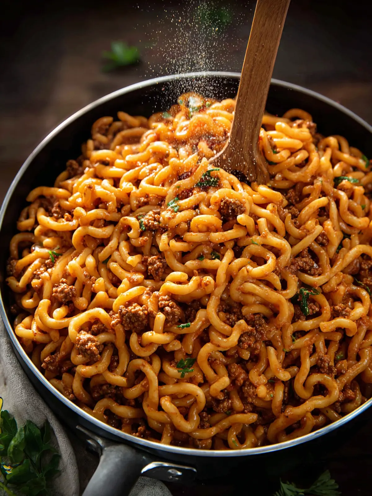One Pot Spicy Ground Beef Pasta First Image