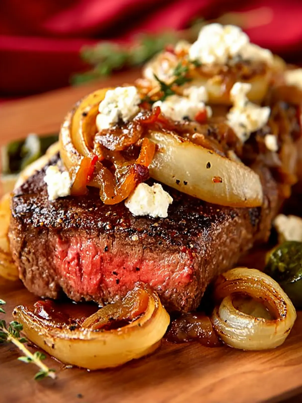 Pan-Roasted Steak with Caramelized Onions and Goat Cheese First Image
